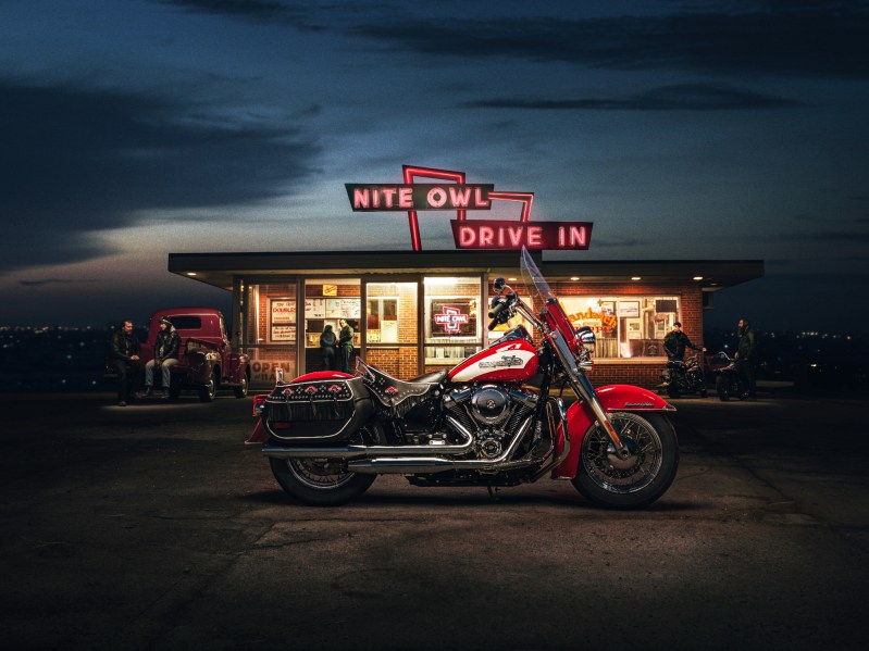 2024 Harley-Davidson Hydra-Glide Revival model parked in front of the Nite Owl Drive In.
